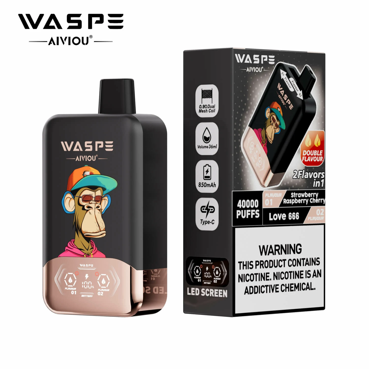 Waspe, 40 000 potáhnutí, jednorázový vaporizér typu 2-in-1, fotografie 5