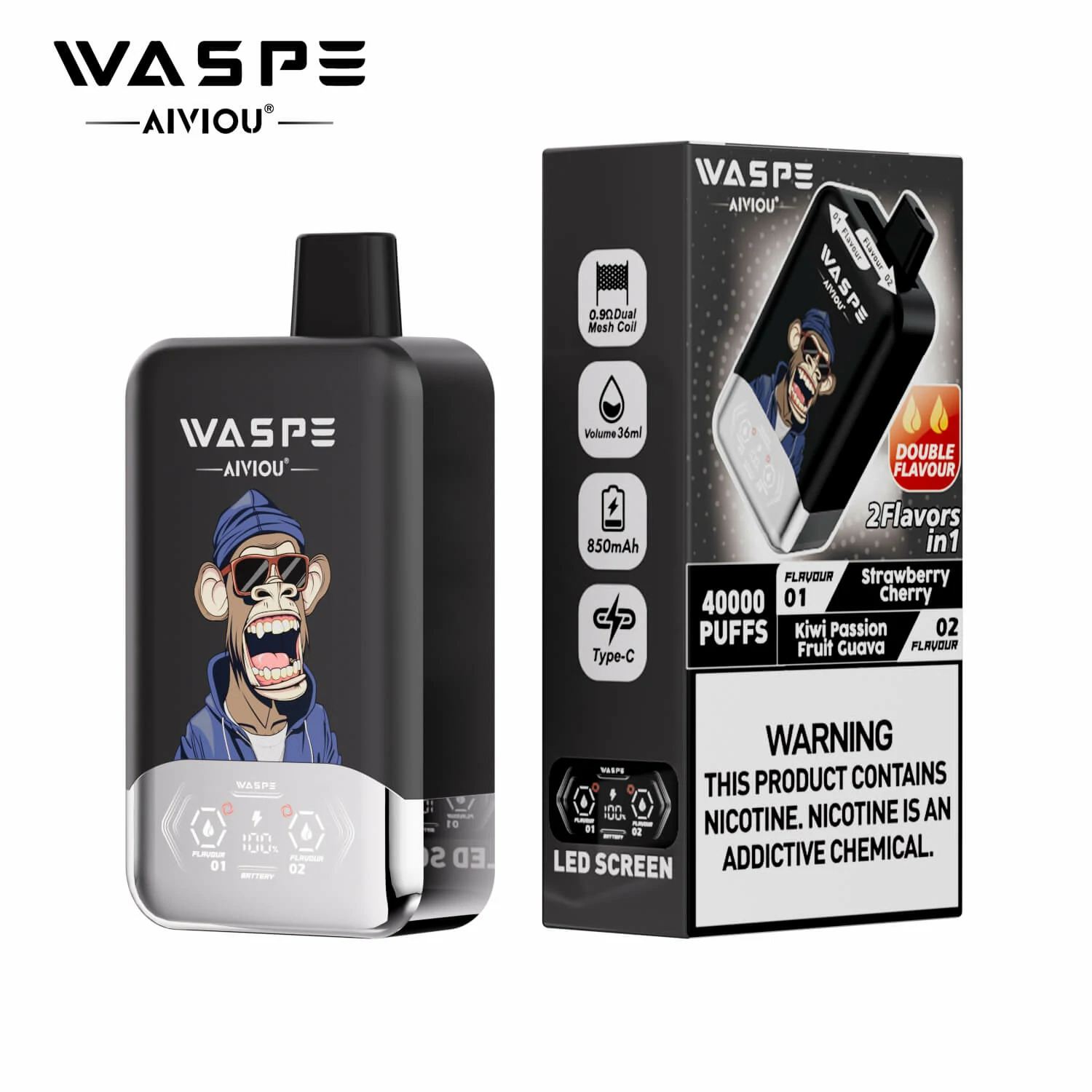 Waspe, 40 000 potáhnutí, jednorázový vaporizér typu 2-in-1, fotografie 6