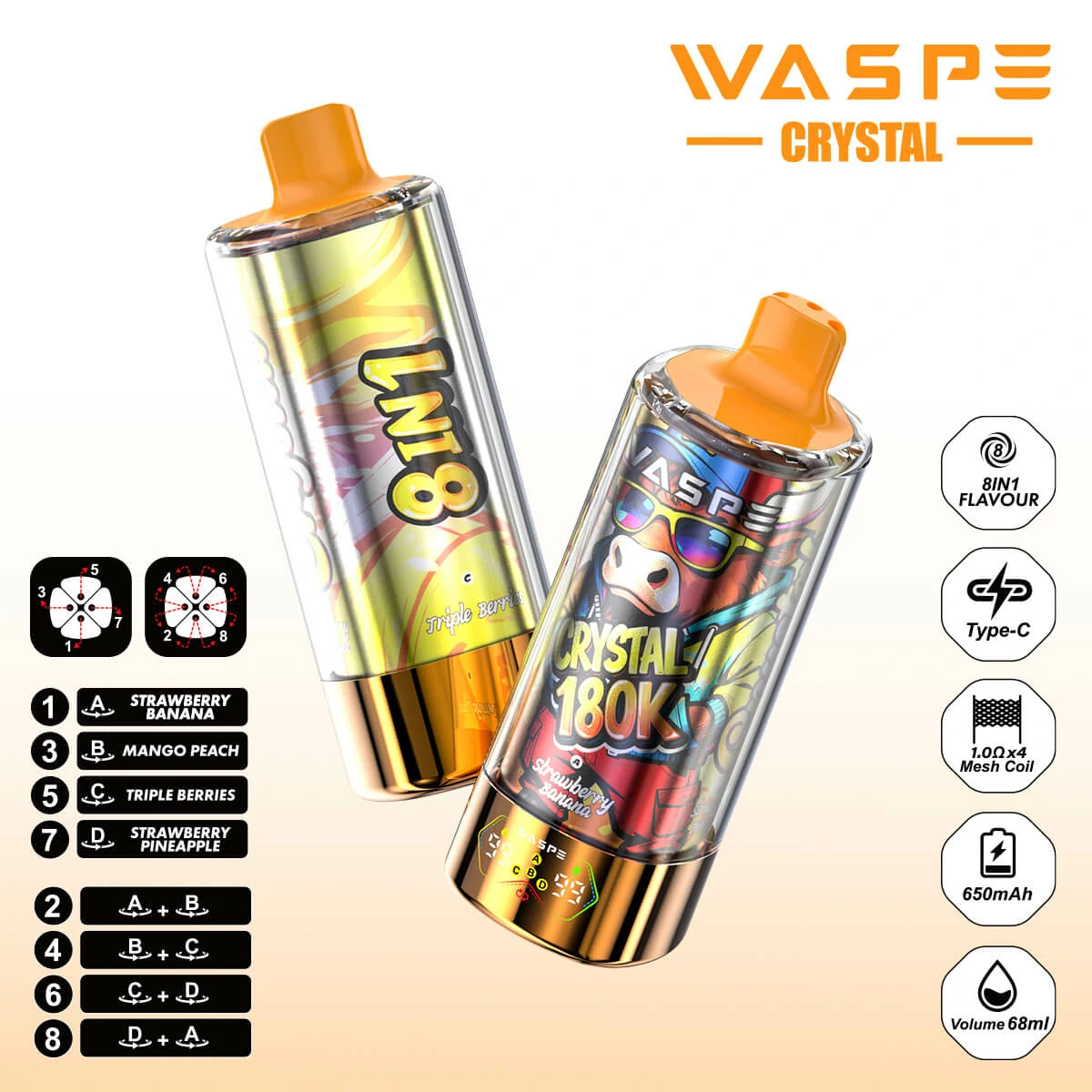 Waspe, 180 000 szívás, 8-in-1-es eldobható e-cigi, fotó 3
