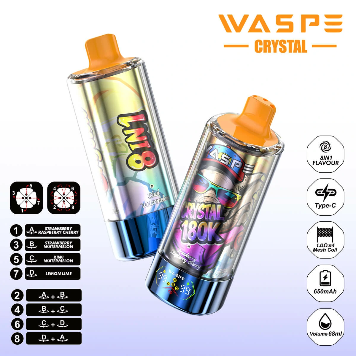 Waspe, 180 000 szívás, 8-in-1-es eldobható e-cigi, fotó 4
