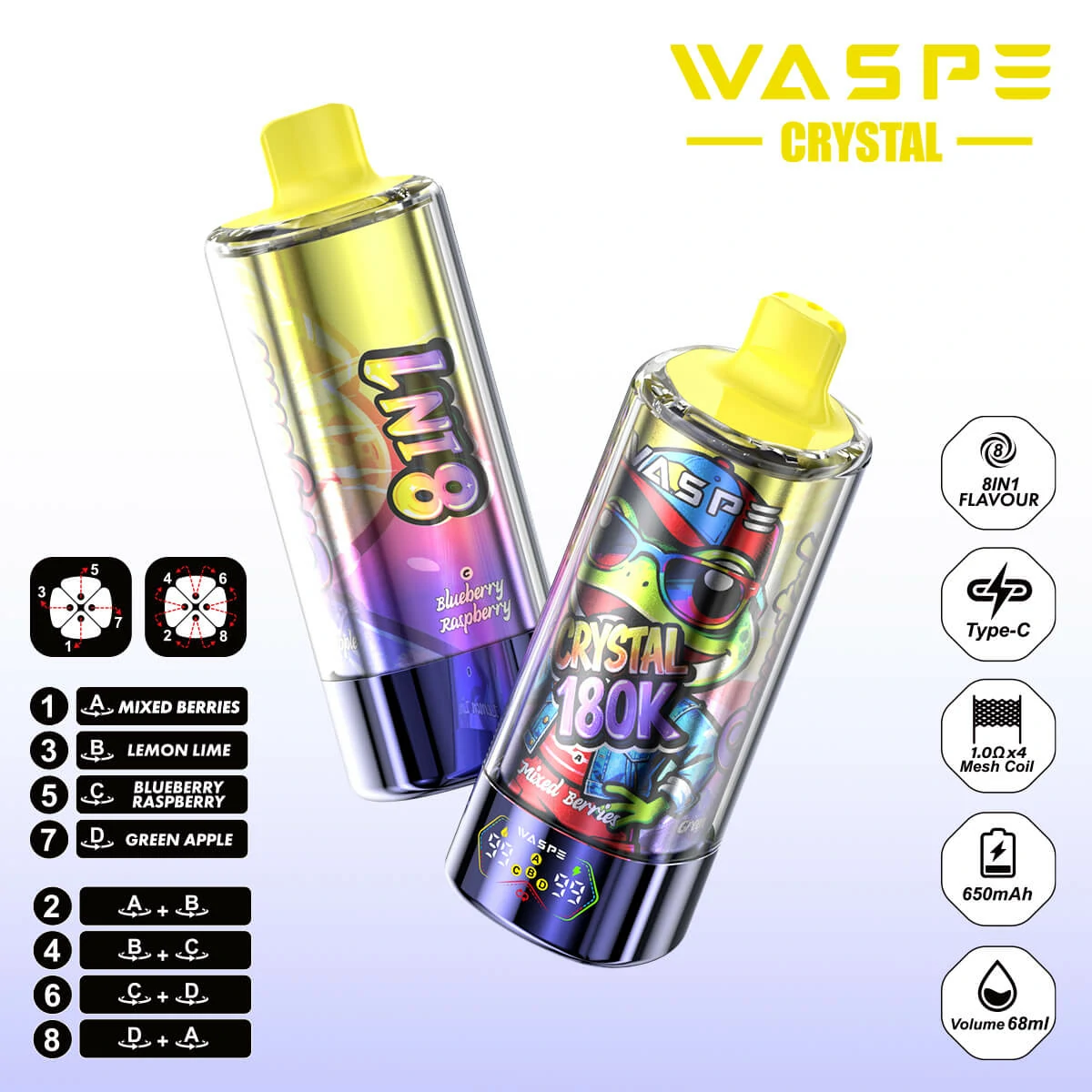 Waspe, 180 000 szívás, 8-in-1-es eldobható e-cigi, fotó 5
