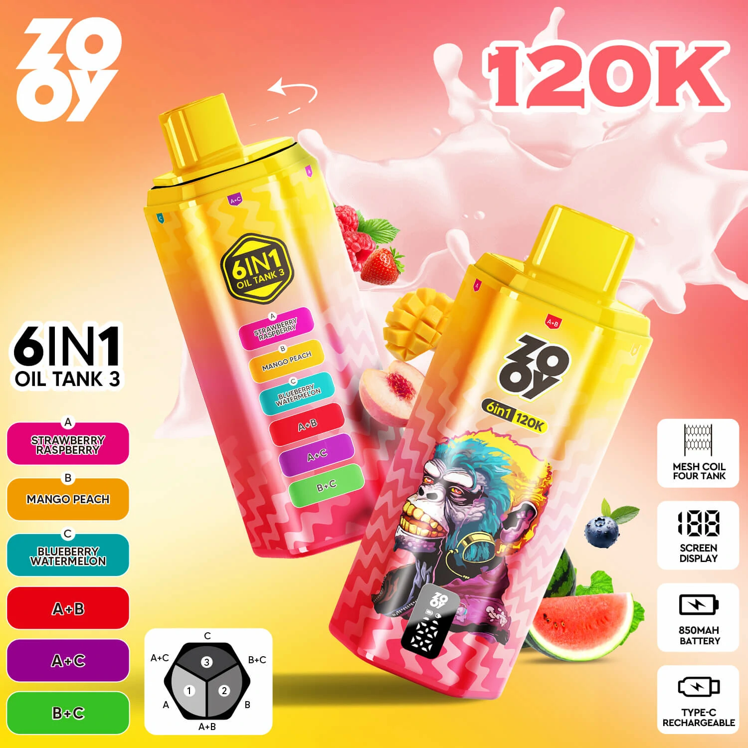 Zooy 120.000 trekjes 6-in-1-wegwerpvape, foto 4