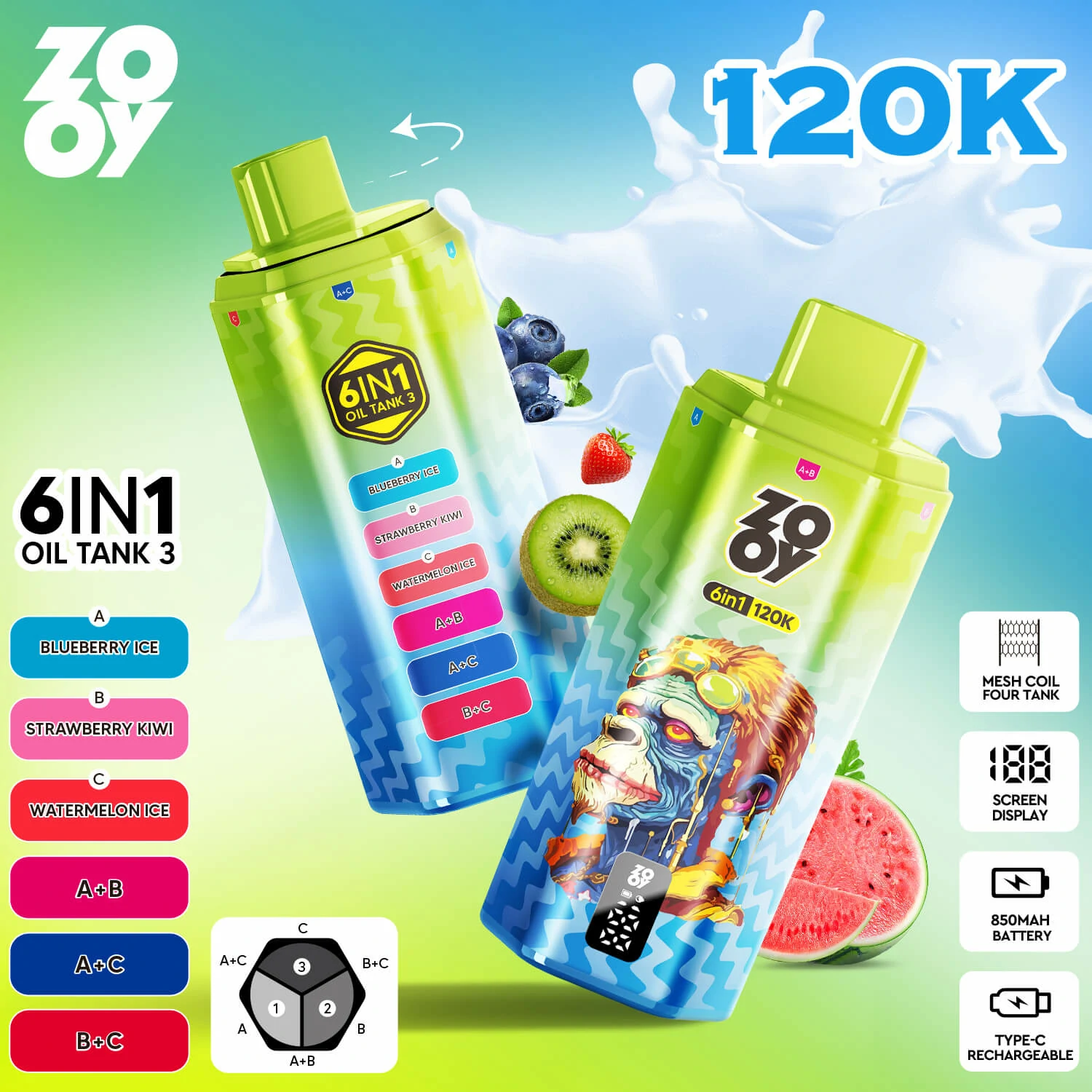 Zooy 120.000 trekjes 6-in-1-wegwerpvape, foto 5