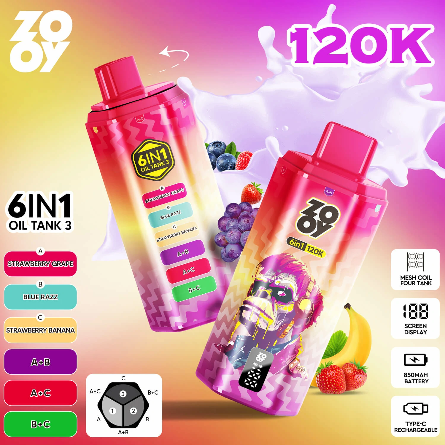 Zooy 120.000 trekjes 6-in-1-wegwerpvape, foto 6