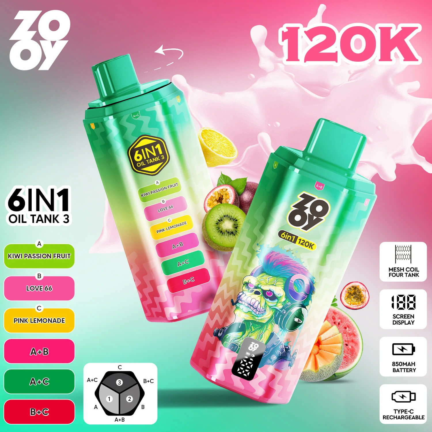 Zooy 120.000 trekjes 6-in-1-wegwerpvape, foto 7