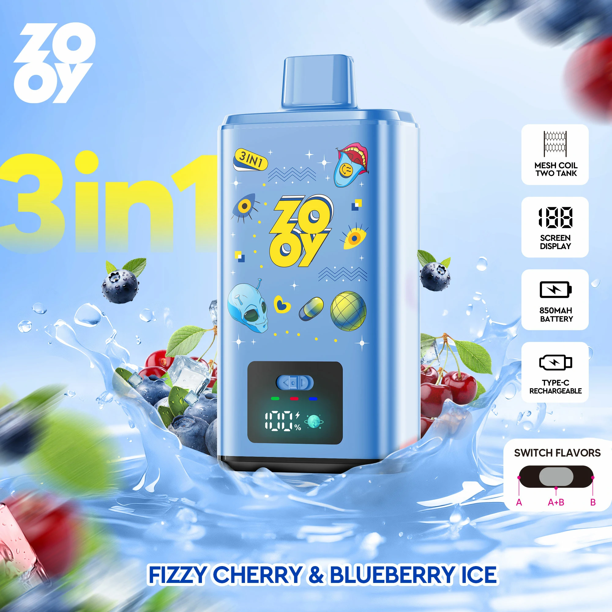 Zooy, 150 000 potáhnutí, jednorázový vaporizér typu 3-in-1, fotografie 3