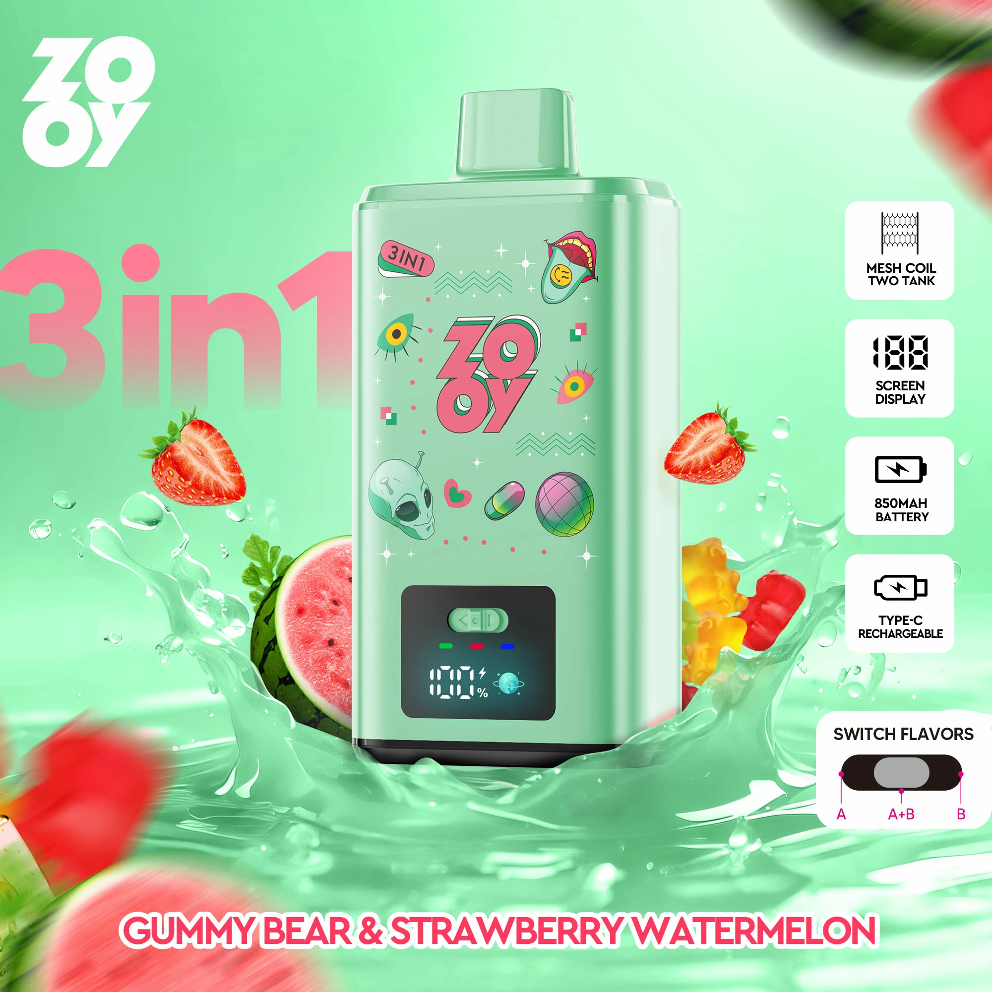 Zooy, 150 000 potáhnutí, jednorázový vaporizér typu 3-in-1, fotografie 5