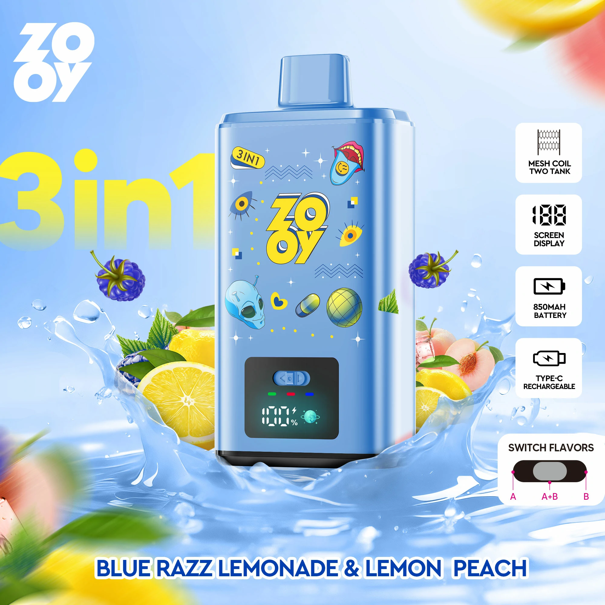 Zooy, 150 000 potáhnutí, jednorázový vaporizér typu 3-in-1, fotografie 7