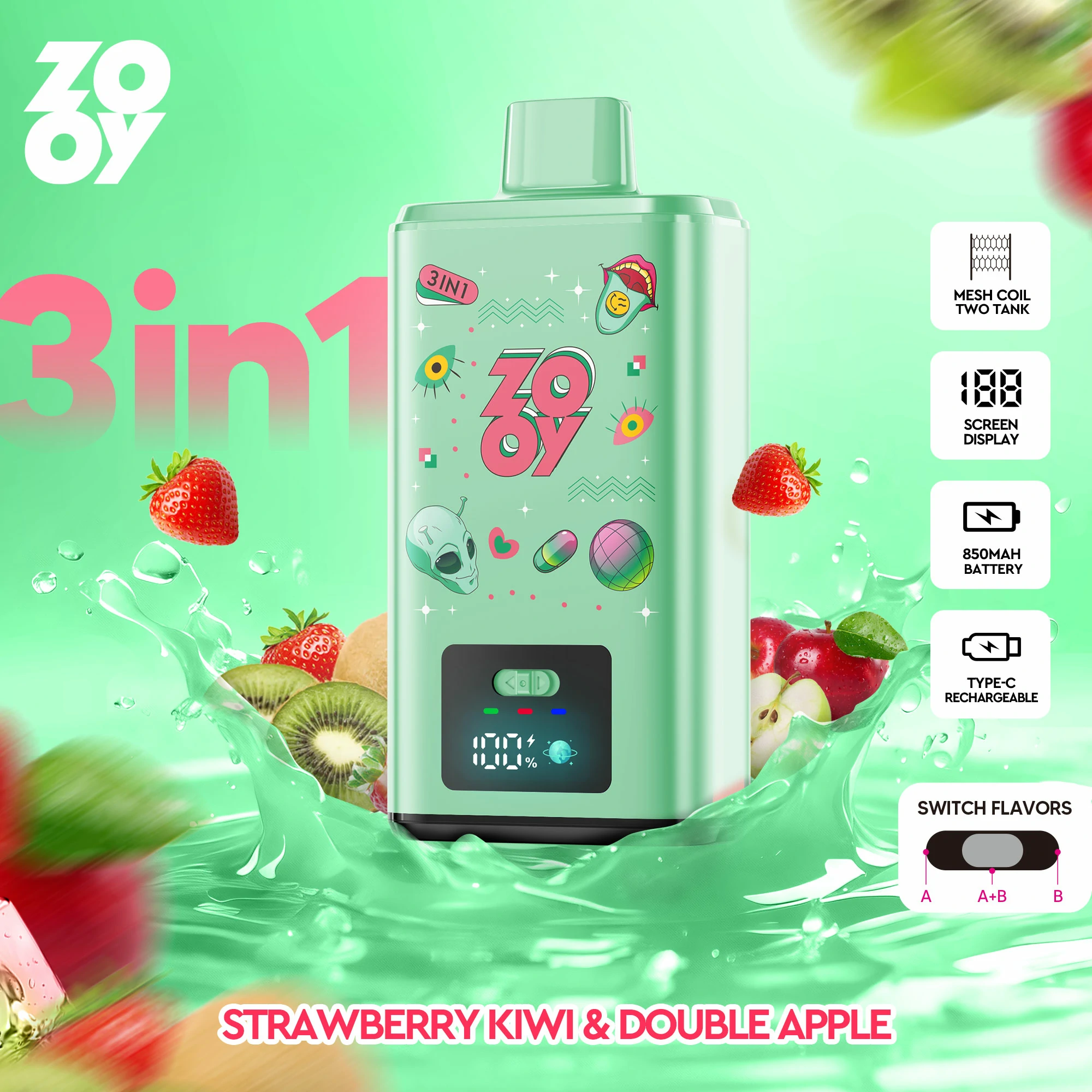 Zooy, 150 000 potáhnutí, jednorázový vaporizér typu 3-in-1, fotografie 8