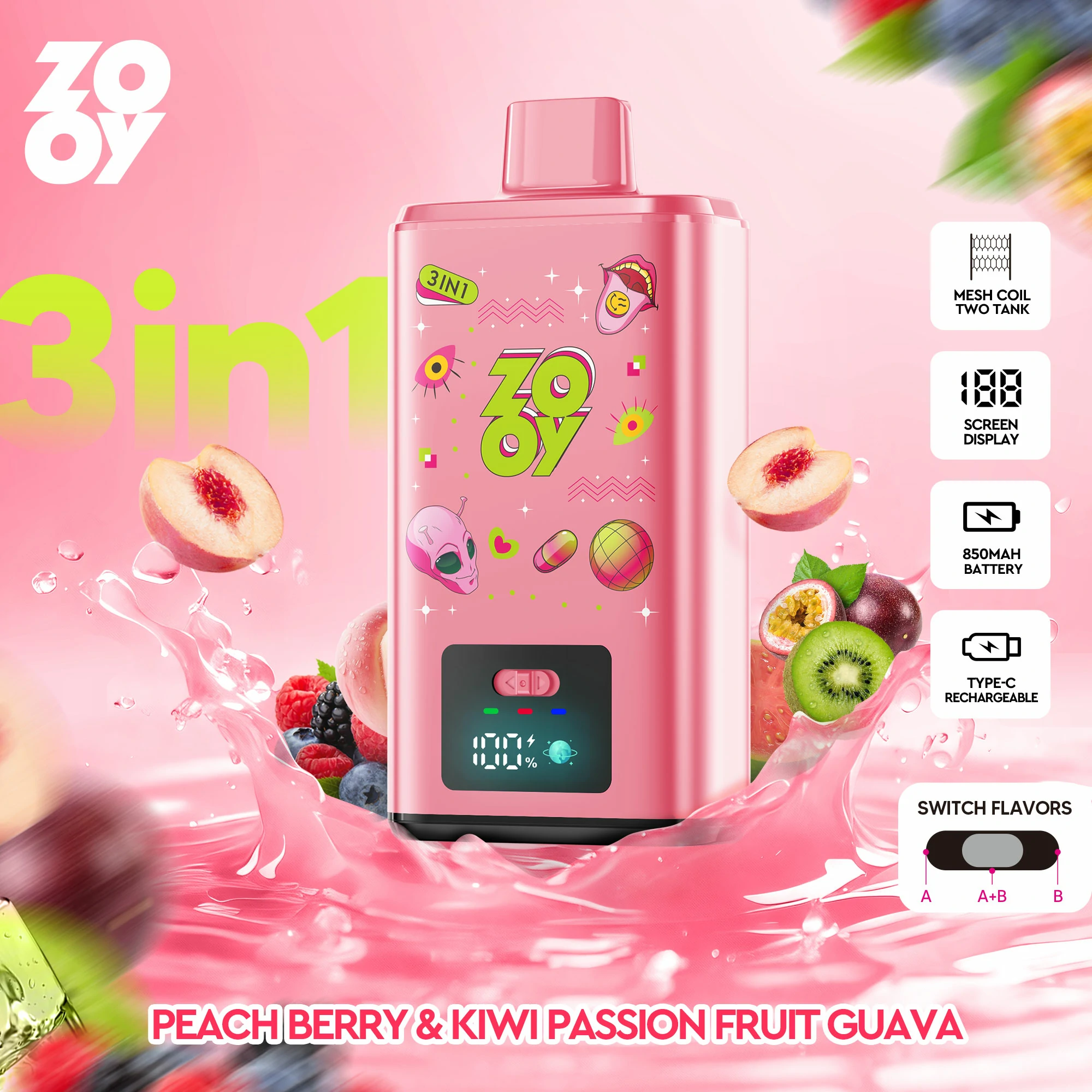 Zooy, 150 000 potáhnutí, jednorázový vaporizér typu 3-in-1, fotografie 9