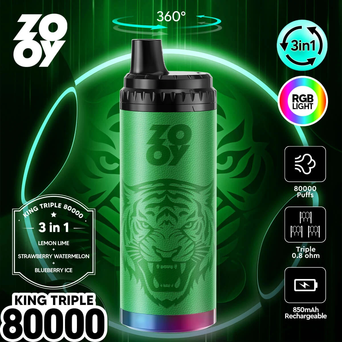 Zooy 80000 Puffs 3-in-1 Disposable Vape, photo 3